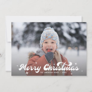 Moderne Retro Prettig Kerst Foto Sneeuwvlokken Feestdagenkaart
