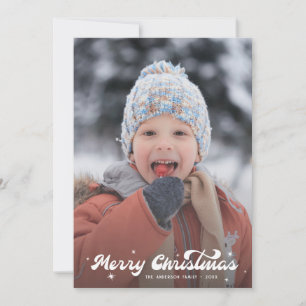 Moderne Retro Prettig Kerst Foto Sneeuwvlokken Ste Feestdagenkaart