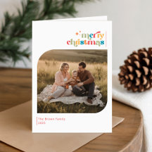 Moderne Retro Prettig Kerstwens Foto Gevouwen