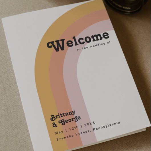 Moderne Retro Rainbow Budget Gevouwen Trouwprogram