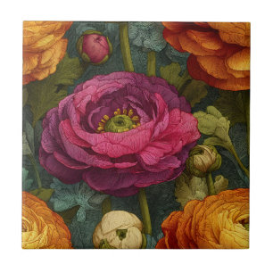 Moderne Retro Ranunculus Tegels Voor Keukenruimte Tegeltje