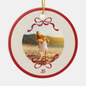 Moderne Retro Red Bows Trendy kerstfoto Keramisch Ornament (Voorkant)