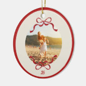 Moderne Retro Red Bows Trendy kerstfoto Keramisch Ornament (Links)