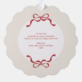 Moderne Retro Red Bows Trendy kerstfoto Ornament Kaart (Achterkant)