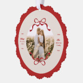 Moderne Retro Red Bows Trendy kerstfoto Ornament Kaart (Links)