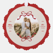 Moderne Retro Red Bows Trendy kerstfoto Ornament Kaart (Voorkant)