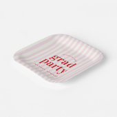 Moderne Retro Red & Pink Stripes Afstudeerfeest Papieren Bordje (Gebogen)