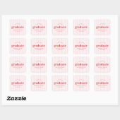 Moderne Retro Red & Pink Stripes Afstudeerfeest Vierkante Sticker (Vel)