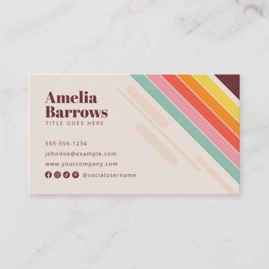 Moderne &  Retro Regenboog Strepen 70s / 80s Visitekaartje (Voorkant)