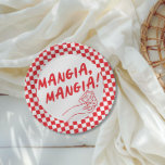 Moderne Retro Rode Italiaanse Pizzeria Pizzeria Pa Papieren Bordje<br><div class="desc">Mangie,  mangie! Dit ontwerp is volledig aanpasbaar en de kleuren kunnen worden gewijzigd in wat het beste werkt voor u en uw thema. In deze versie hebben we een gedurfde retro rode en grillige leuke lijnillustraties gebruikt.</div>