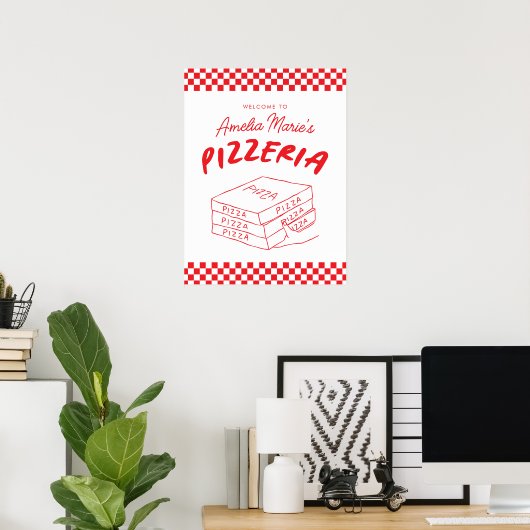 Moderne Retro Rode Italiaanse Pizzeria Pizzeria Pa Poster (Thuiskantoor)