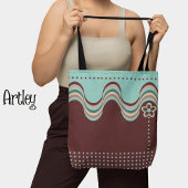 Moderne Retro Rood Blauw Groovy Geometrische Bloem Tote Bag