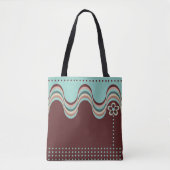 Moderne Retro Rood Blauw Groovy Geometrische Bloem Tote Bag (Voorkant)