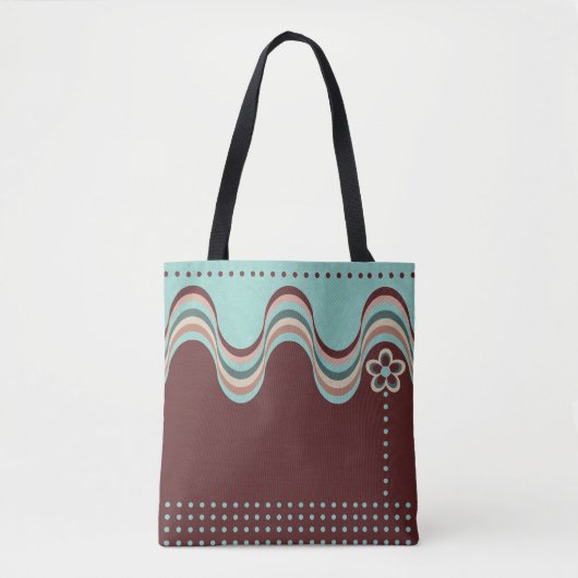 Moderne Retro Rood Blauw Groovy Geometrische Bloem Tote Bag (Voorkant)