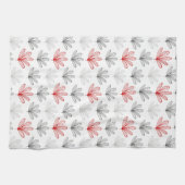 Moderne Retro Rood en Grijs Bloemen Theedoek (Horizontaal)