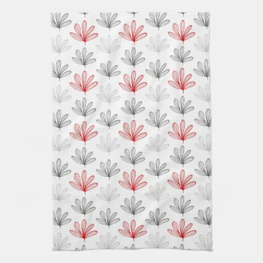 Moderne Retro Rood en Grijs Bloemen Theedoek (Verticaal)