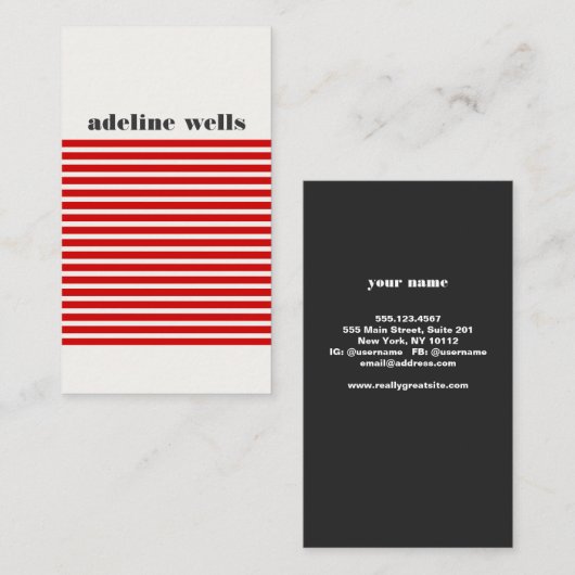 Moderne Retro rood en wit gestreept Visitekaartje (Voorkant / Achterkant)