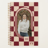 Moderne Retro Rood Geruit Patroon Boog Foto Planner (Voorkant)