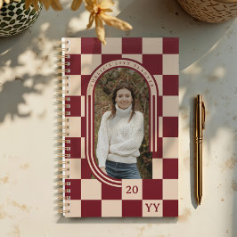 Moderne Retro Rood Geruit Patroon Boog Foto Planner