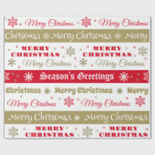 Moderne Retro Rood Goud Vrolijk Kerstfeest Cadeaupapier (Vlak)