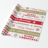Moderne Retro Rood Goud Vrolijk Kerstfeest Cadeaupapier (Uitgerold)