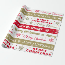 Moderne Retro Rood Goud Vrolijk Kerstfeest Cadeaupapier
