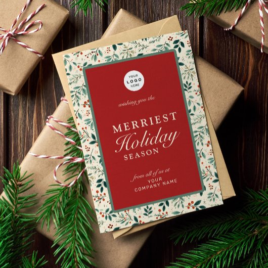 Moderne retro rood groen business logo naam feestdagenkaart