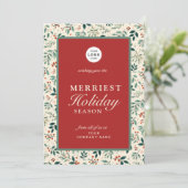 Moderne retro rood groen business logo naam feestdagenkaart (Staand voorkant)