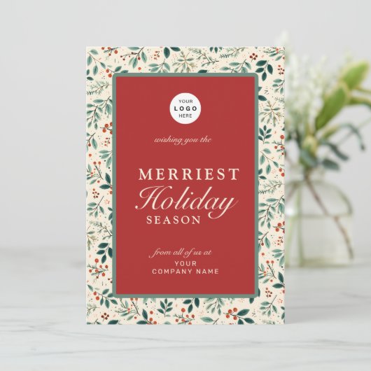 Moderne retro rood groen business logo naam feestdagenkaart (Staand voorkant)