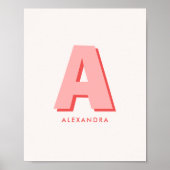 Moderne Retro Roze Aangepaste Monogram Eerste Lett Poster (Voorkant)