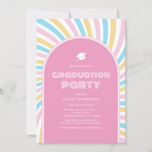 Moderne Retro Roze Boogjes 80s Afstuderen Kaart (Voorkant)