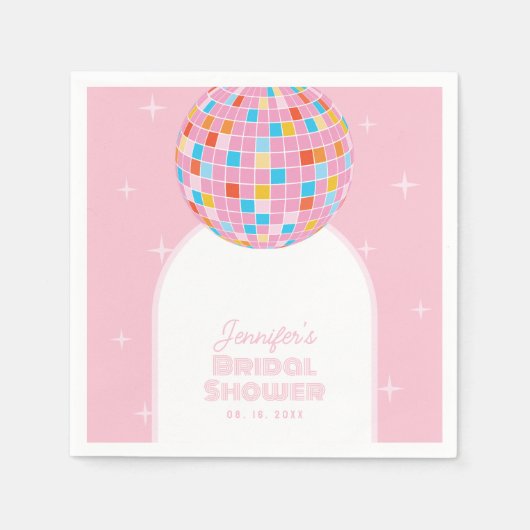 Moderne Retro Roze Disco Bal 70s 80s Bruiloft Fees Servet (Voorkant)