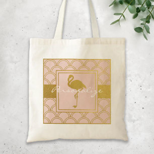 Moderne Retro Roze en Gouden Glitter Flamingo Tote Bag