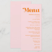 Moderne Retro Roze en Oranje Bruiloft Menu (Voorkant / Achterkant)
