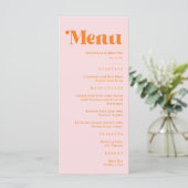 Moderne Retro Roze en Oranje Bruiloft Menu (Staand voorkant)