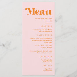 Moderne Retro Roze en Oranje Bruiloft Menu