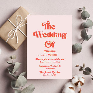 Moderne Retro Roze En Oranje Typografie Bruiloft Kaart