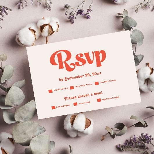 Moderne Retro Roze en Oranje Typografie Bruiloft RSVP Kaartje