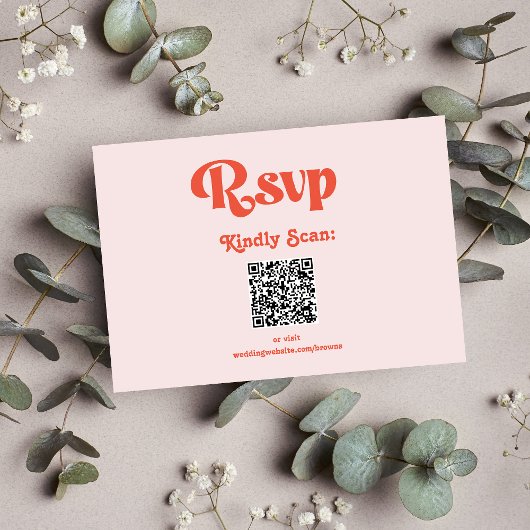 Moderne Retro Roze en Oranje Typografie Bruiloft RSVP Kaartje