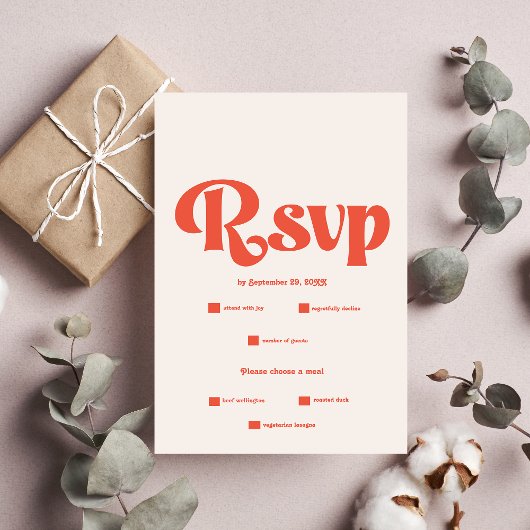 Moderne Retro Roze en Oranje Typografie Bruiloft RSVP Kaartje