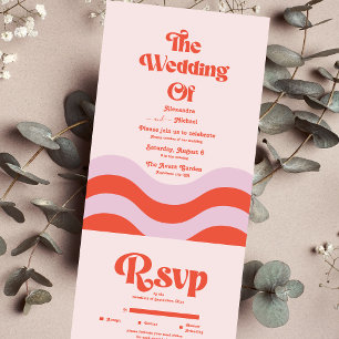 Moderne Retro Roze En Oranje Typografie Huwelijk All In One Uitnodiging