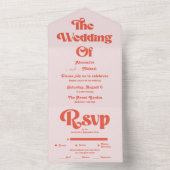 Moderne Retro Roze En Oranje Typografie Trouwdag All In One Uitnodiging (Binnen)