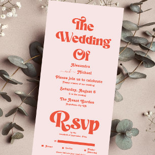 Moderne Retro Roze En Oranje Typografie Trouwen All In One Uitnodiging