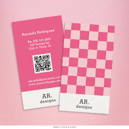 Moderne Retro Roze Geruite Professionele Visitekaartje