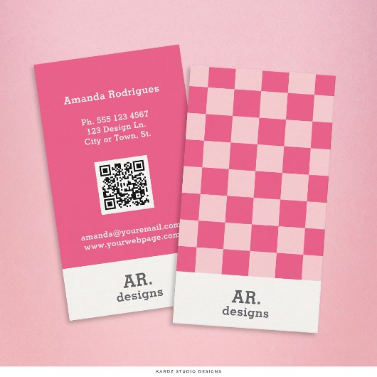 Moderne Retro Roze Geruite Professionele Visitekaartje