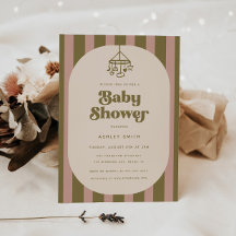 Moderne Retro Roze & Groen Gestreepte Baby Shower