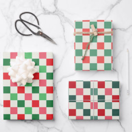 Moderne Retro Roze Kerstcheck Inpakpapier Vel