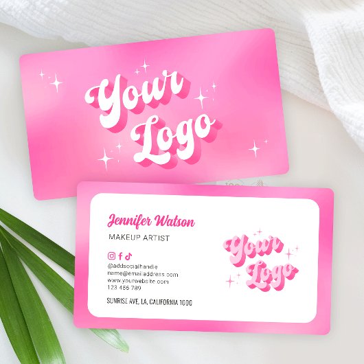 Moderne Retro Roze Nails Tech Wimpers Beauty Logo Visitekaartje