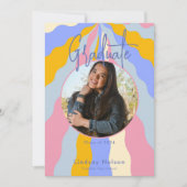 Moderne Retro Roze Paarse Waves Foto Afstuderen Kaart (Voorkant)