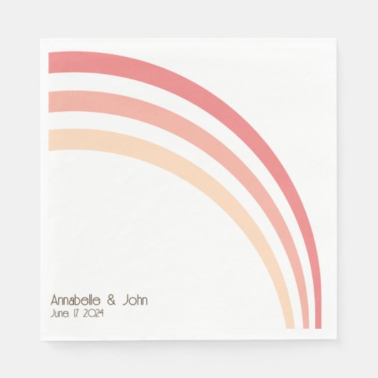 Moderne Retro Roze Perzik Koraal Regenboog Bruilof Servet (Voorkant)